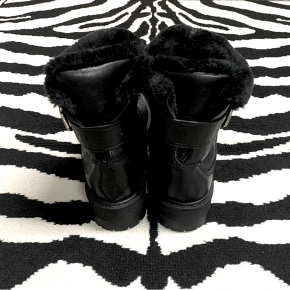 Zara Leather Moto Biker Boots Faux Fur Lining Platform Lug Soles Size 37 - Picture 8 of 12